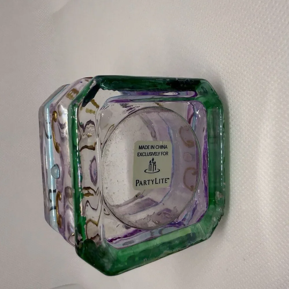 PARTYLITE  KIWI STRAWBERRY Votive Candles, BOX OF 6 & Mardi Gras Jeweled Holder - Picture 5 of 5